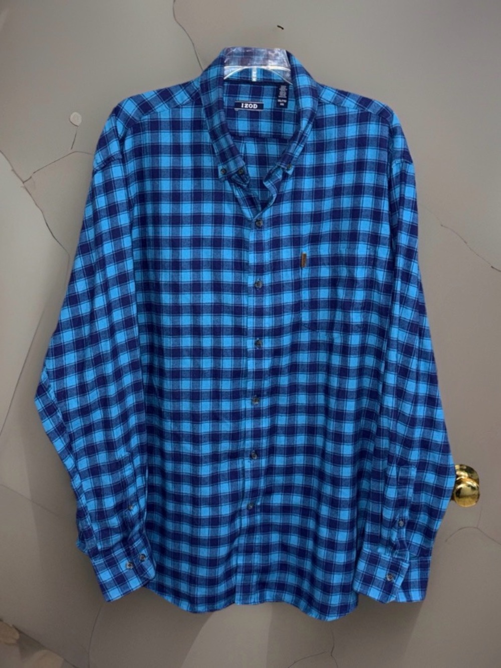 Izod Blue & Teal Plaid Button-Down Flannel Shirt-XXL- EC